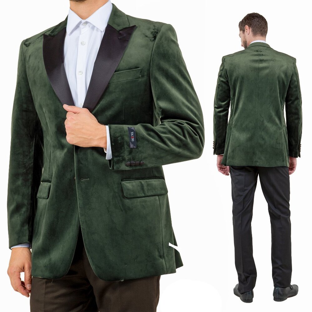 Modern Fit Velvet Blazer Only by Tazzio, Olive